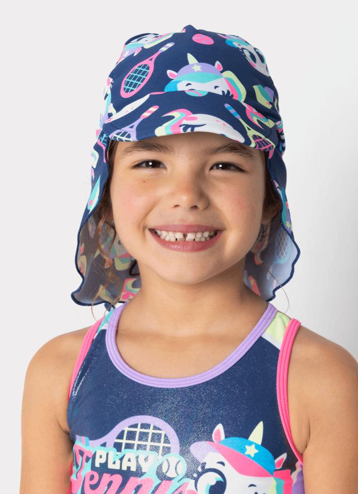 Chapéu com proteção solar menina unicórnio tênis
