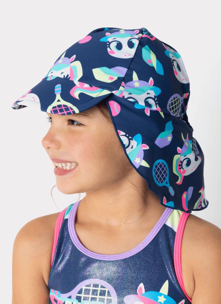 Chapéu com proteção solar menina unicórnio tênis