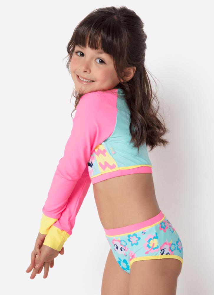 Conjunto cropped e calcinha menina unicórnio aloha
