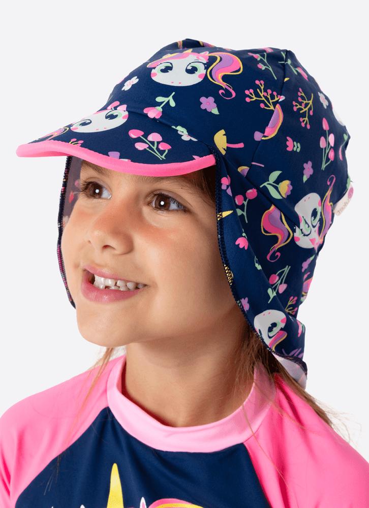 Chapéu com proteção solar menina unicórnio encantado
