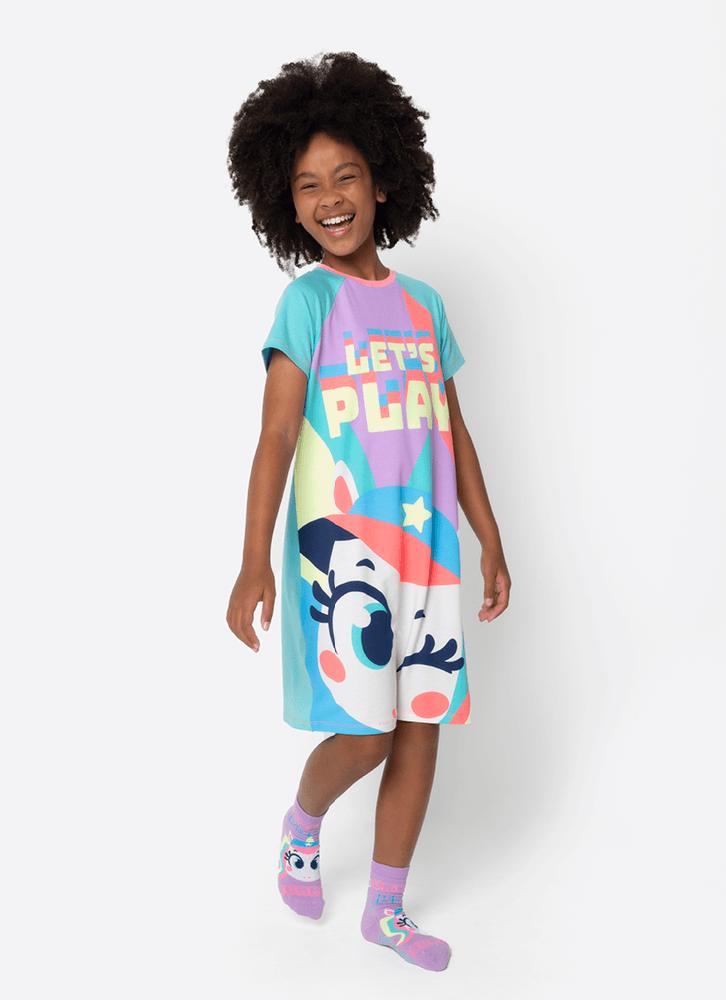 Camisola manga curta viscolycra menina teen unicórnio tênis
