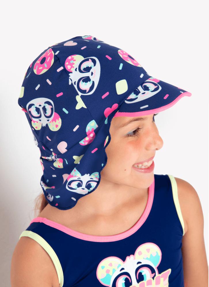 Chapéu com proteção solar menina panda donut