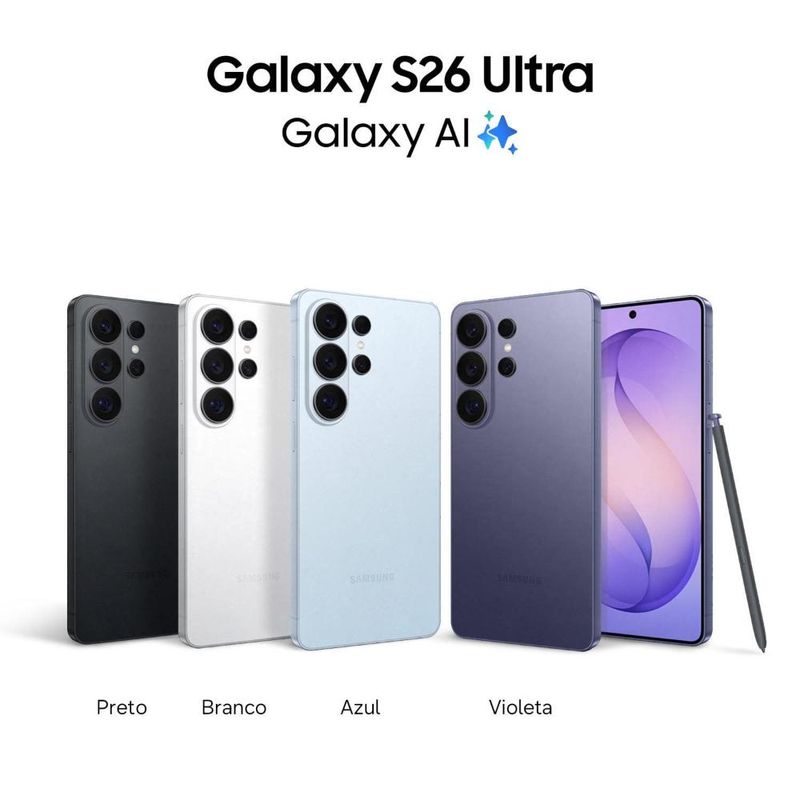 Smartphone samsung galaxy s26 ultra 5g tela 69" 512gb câmera quadrupla 200mp
