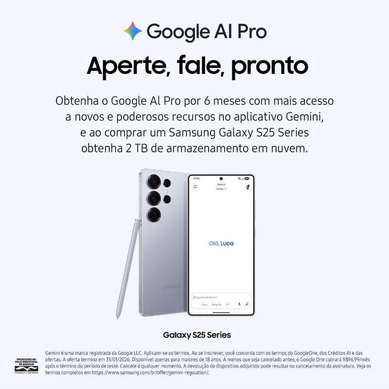Smartphone samsung galaxy s25 5g prata 256gb, tela de 62", 12gb ram, ai inteligência artificial, ip68, processador snapdragon 8 elite e câmera tripla