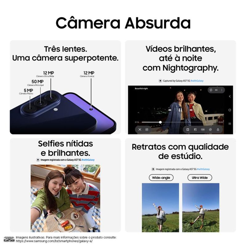 Smartphone samsung galaxy a57 5g tela 67" 128gb câmera 50mp azul escuro