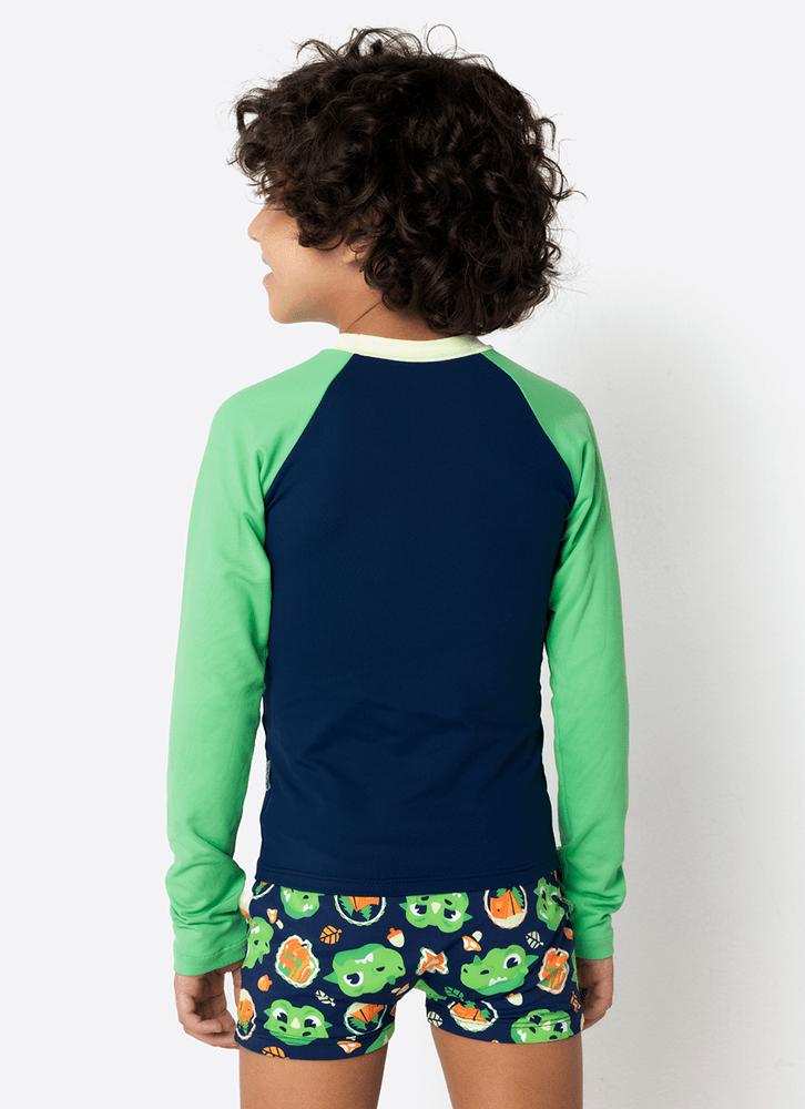 Camiseta com proteção solar menino dragão camping