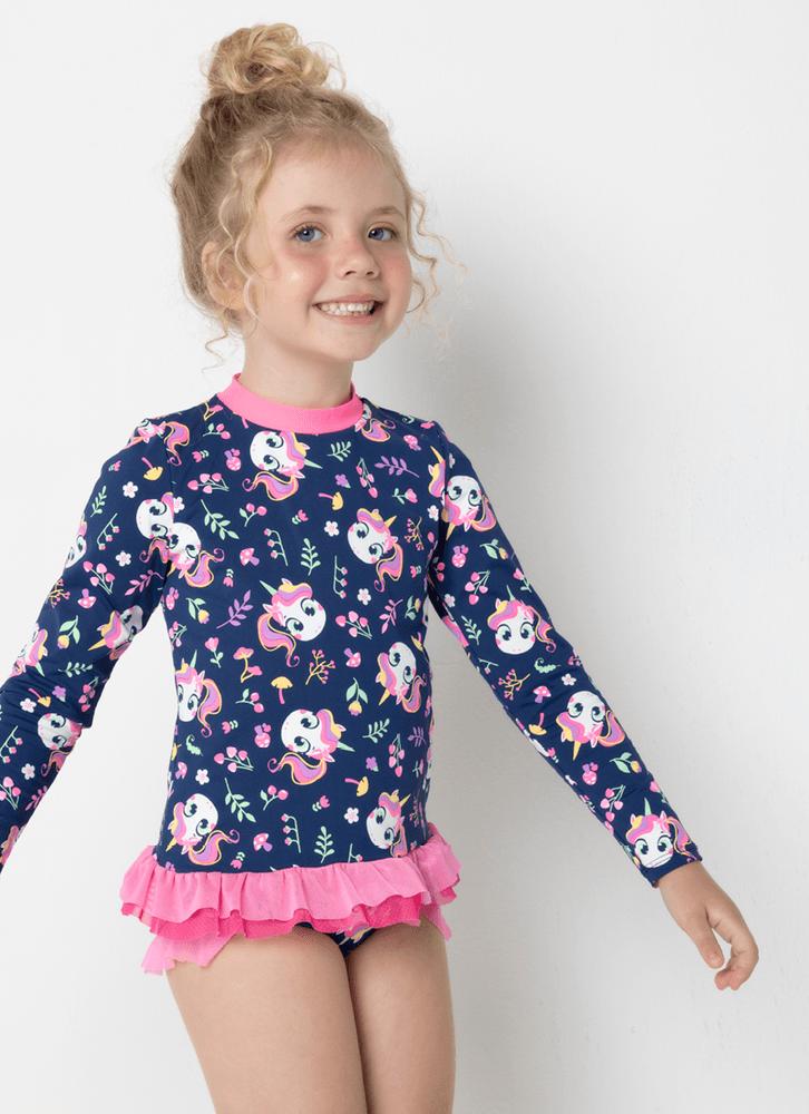 Camiseta com proteção solar menina unicórnio encantado