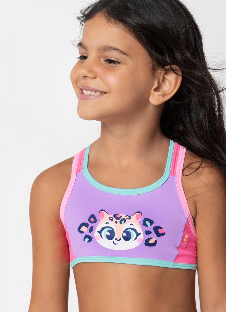 Biquíni com proteção solar menina onça