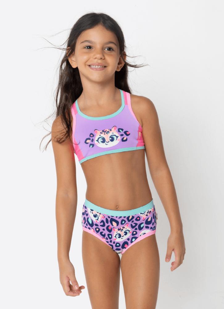 Biquíni com proteção solar menina onça