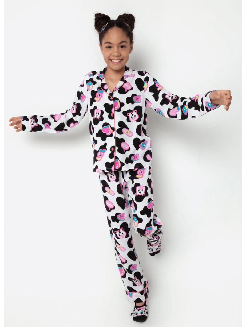 Pijama manga longa viscose menina teen vaca patches
