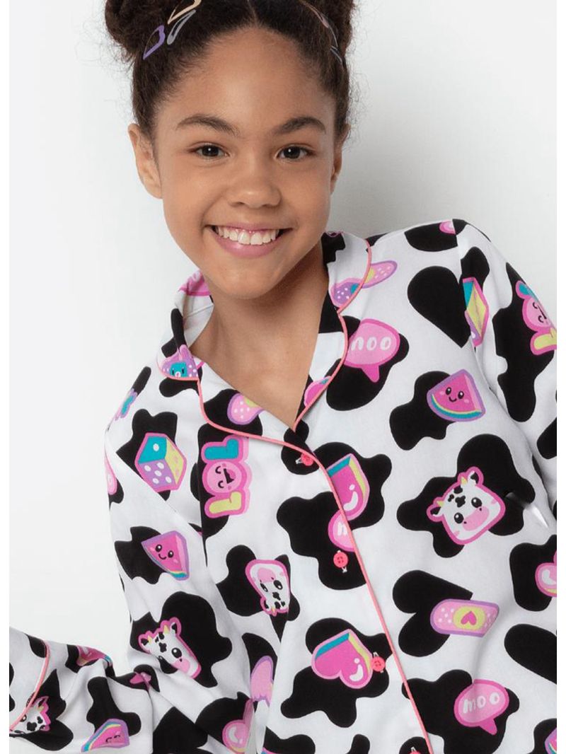 Pijama manga longa viscose menina teen vaca patches