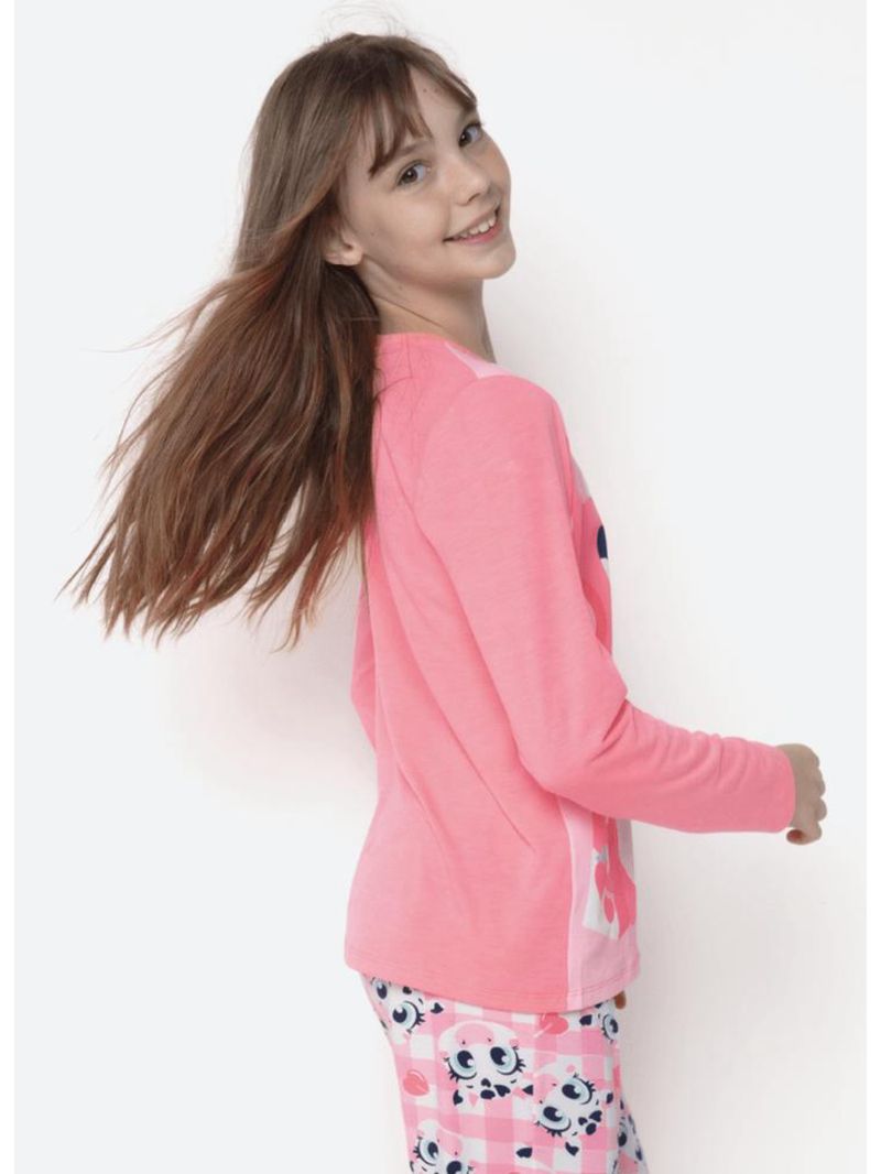Pijama manga longa viscolycra menina teen vaca romântica