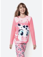 Pijama manga longa viscolycra menina teen vaca romântica