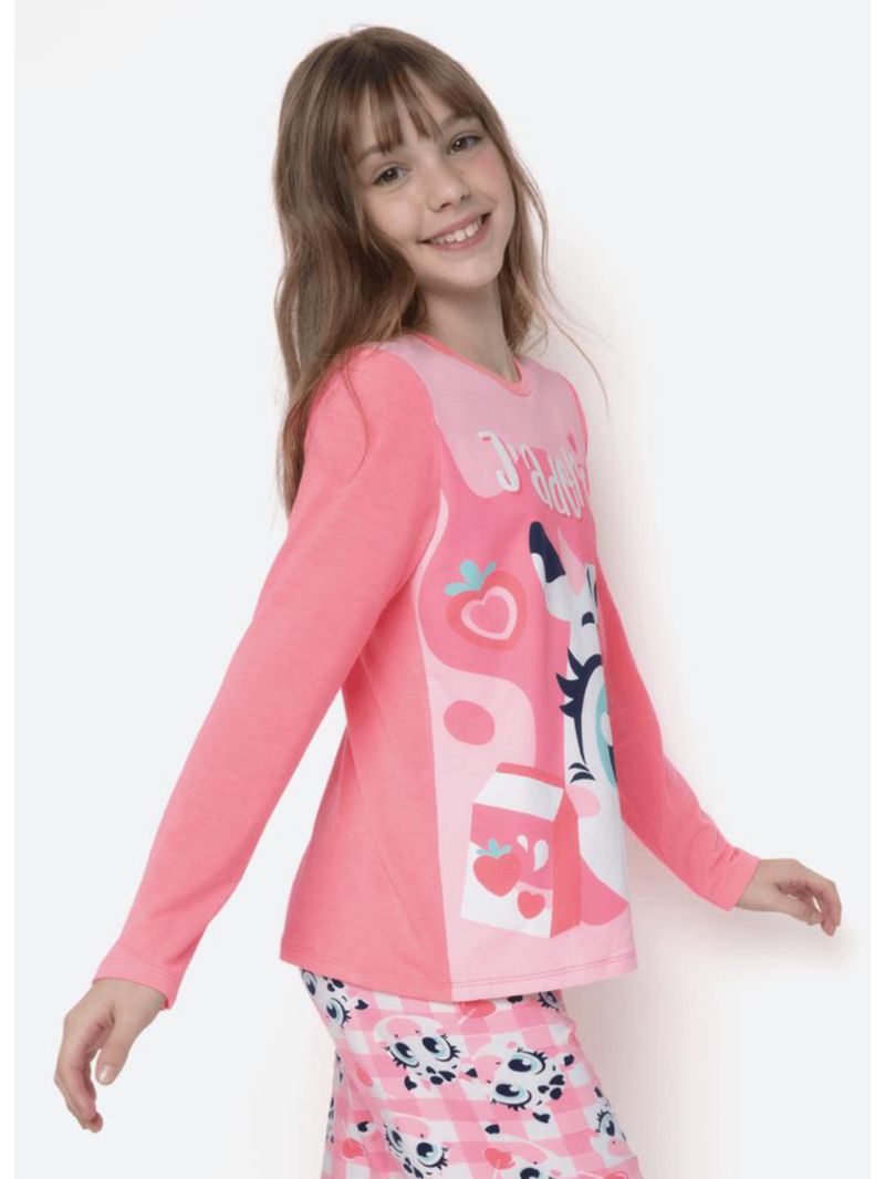 Pijama manga longa viscolycra menina teen vaca romântica