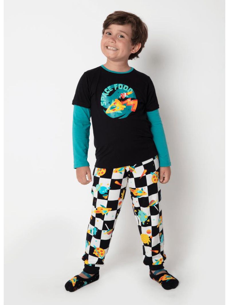 Pijama manga longa viscolycra menino space food