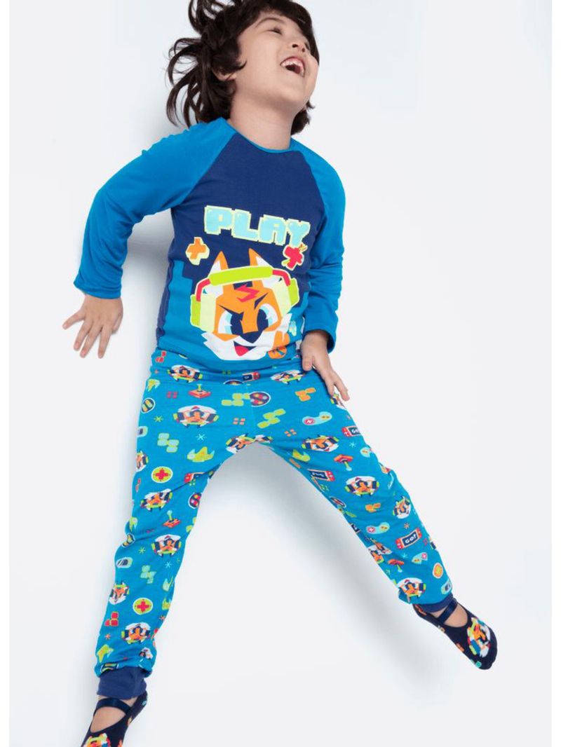 Pijama manga longa viscolycra menino raposa gamer