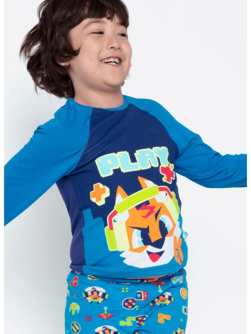 Pijama manga longa viscolycra menino raposa gamer
