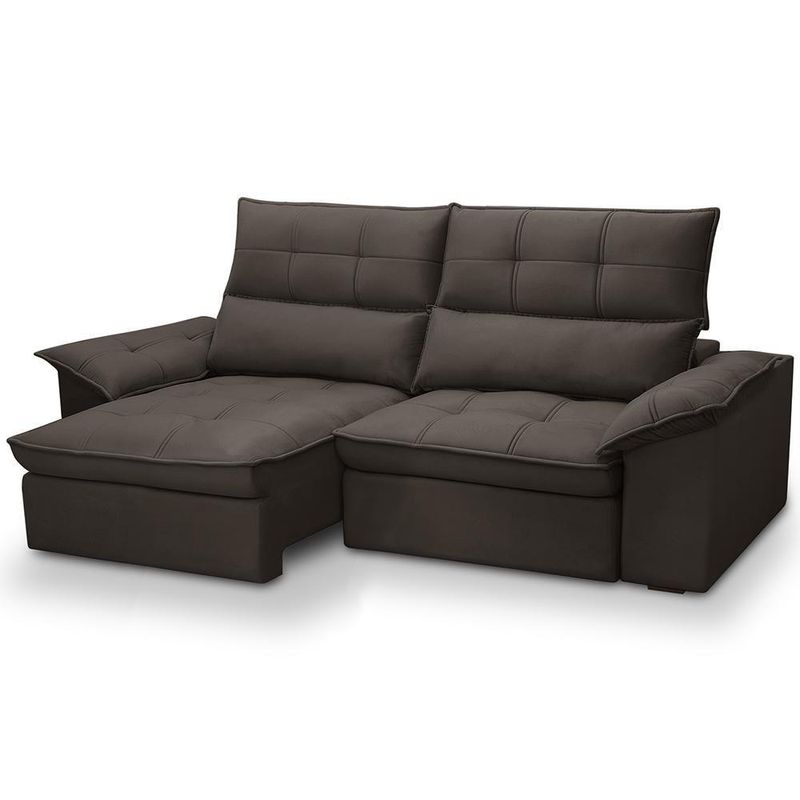 Sofá 3 Lugares Giotto F04 Retrátil Reclinável 230CM Marrom Escuro Veludo Lyam Decor