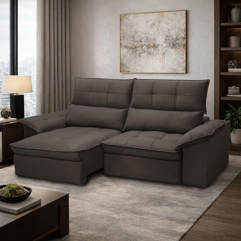 Sofá 3 Lugares Giotto F04 Retrátil Reclinável 230CM Marrom Escuro Veludo Lyam Decor