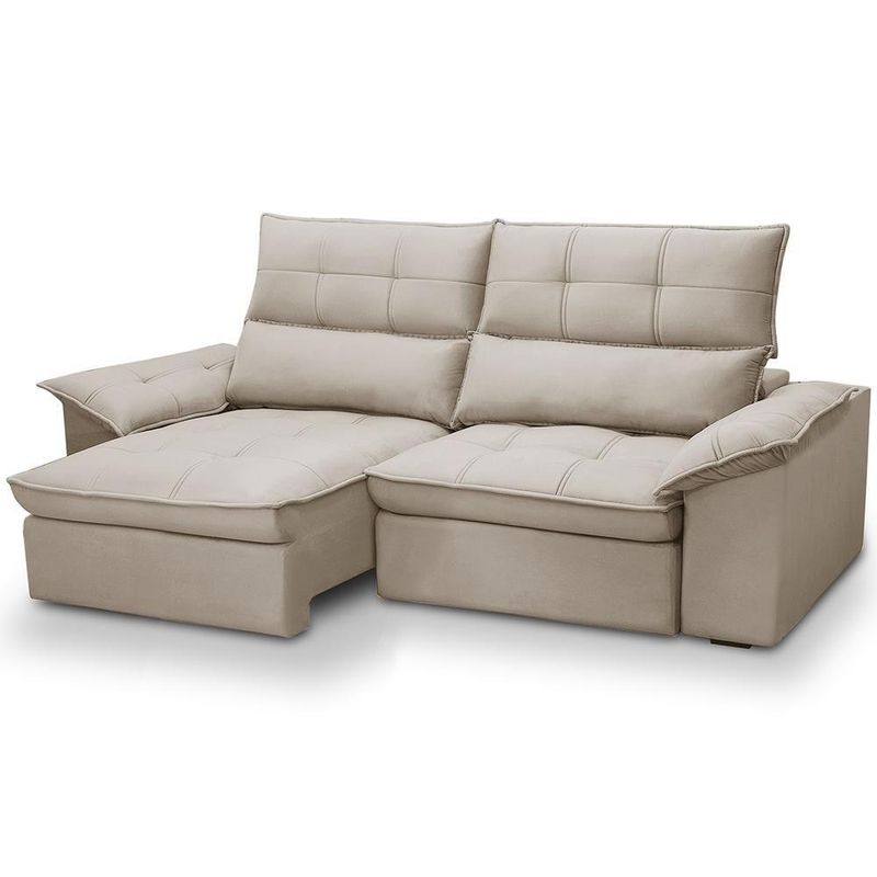 Sofá 3 Lugares Giotto F04 Retrátil Reclinável 210CM Veludo Bege Lyam Decor
