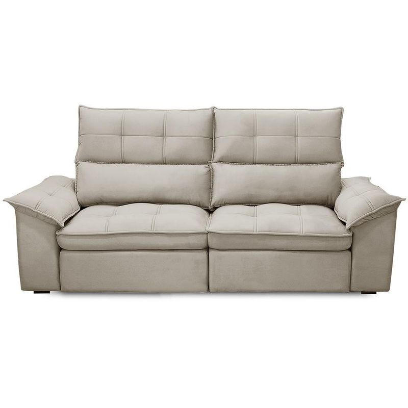 Sofá 3 Lugares Giotto F04 Retrátil Reclinável 210CM Veludo Bege Lyam Decor