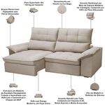 Sofá 3 Lugares Giotto F04 Retrátil Reclinável 210CM Veludo Bege Lyam Decor