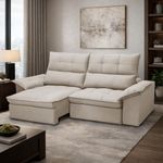 Sofá 3 Lugares Giotto F04 Retrátil Reclinável 210CM Veludo Bege Lyam Decor