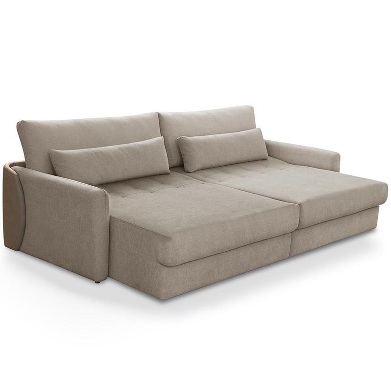 Sofá Cama Bérgamo F04 3 Lugares Retrátil 240CM Bege Linho Couríssimo Café Lyam Decor