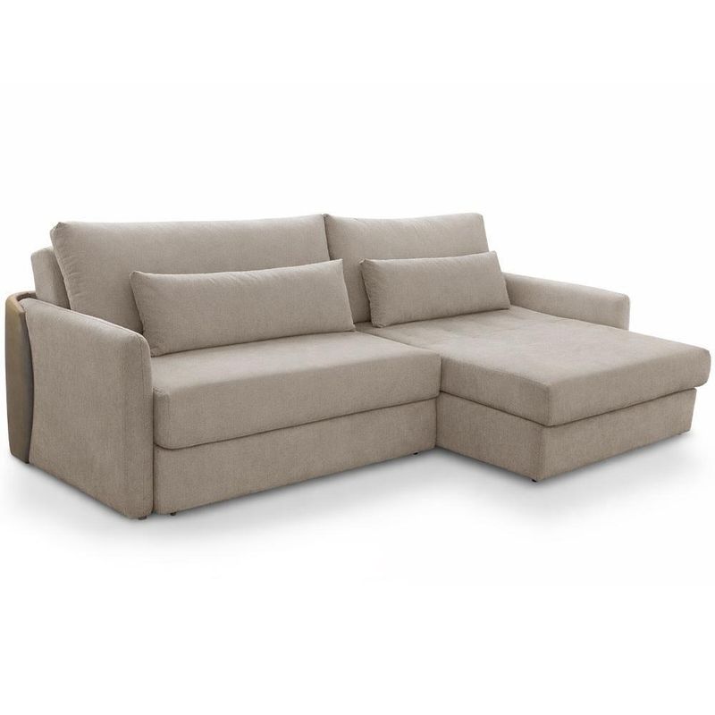 Sofá Cama Bérgamo F04 3 Lugares Retrátil 240CM Bege Linho Couríssimo Café Lyam Decor