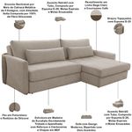 Sofá Cama Bérgamo F04 3 Lugares Retrátil 240CM Bege Linho Couríssimo Café Lyam Decor