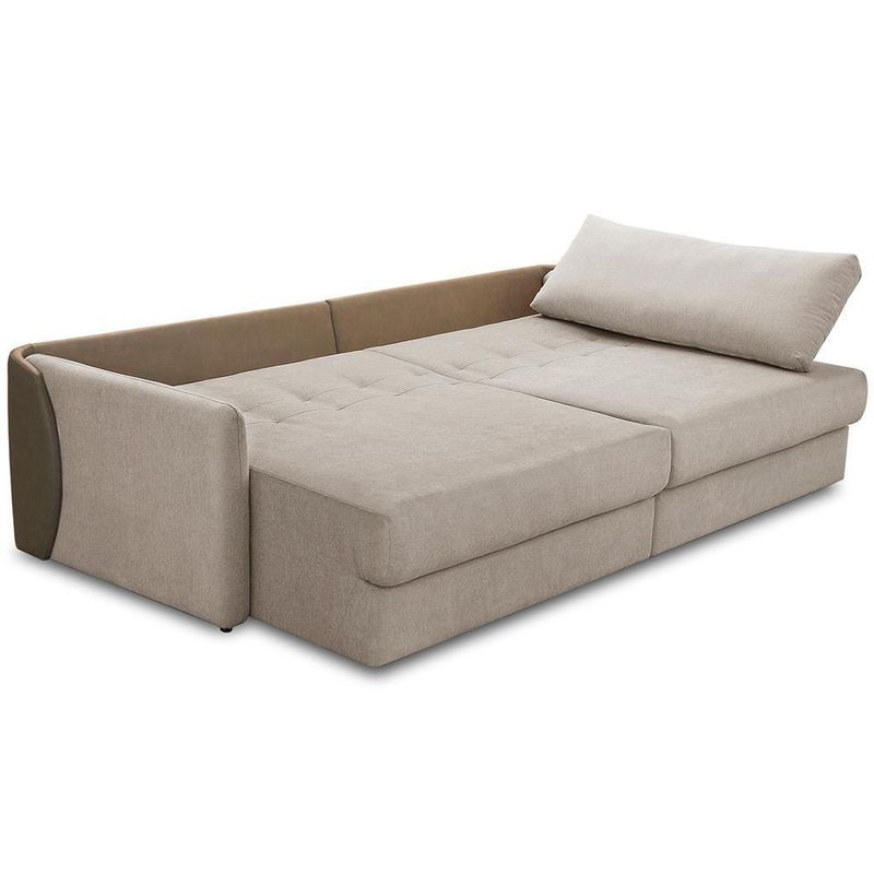 Sofá Cama Bérgamo F04 3 Lugares Retrátil 240CM Bege Linho Couríssimo Café Lyam Decor
