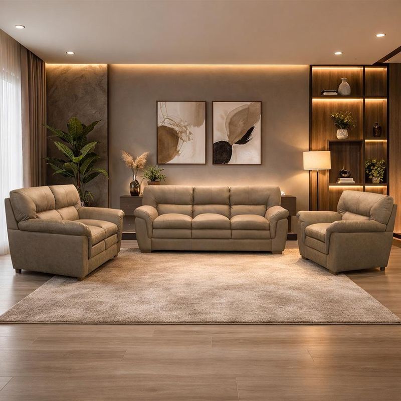 Jogo de Sofá 2 e 3 Lugares com Poltrona Boston F04 Marrom Nobuck Suede Lyam Decor