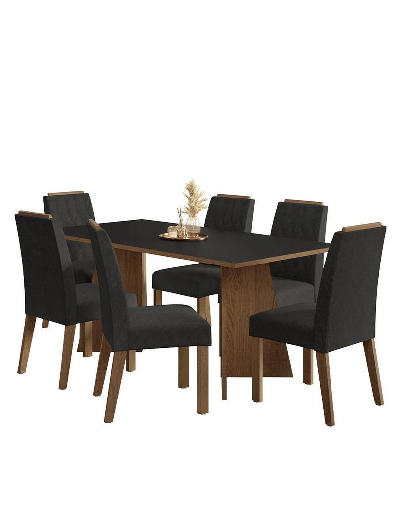 Conjunto Sala De Jantar Tampo De Madeira 6 Cadeiras Rustic/preto/oxford York Madesa
