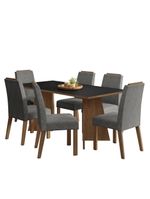 Conjunto Sala De Jantar Tampo De Madeira 6 Cadeiras Rustic/preto/silver Minsk Madesa