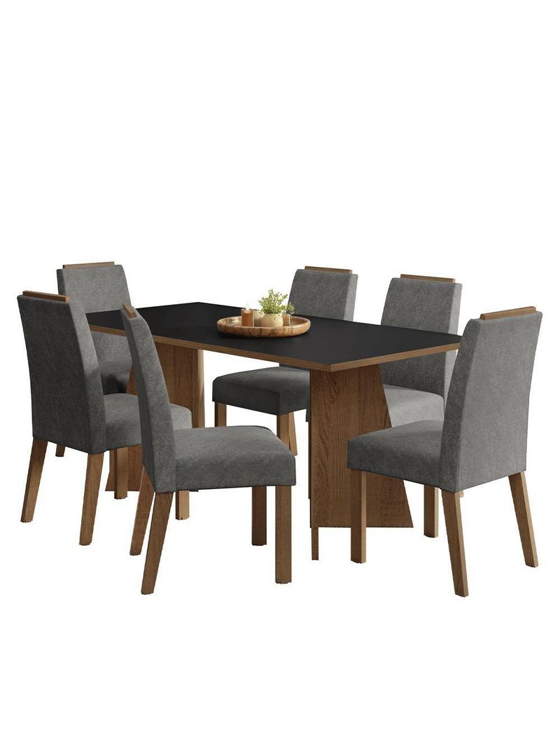 Conjunto Sala De Jantar Tampo De Madeira 6 Cadeiras Rustic/preto/silver Minsk Madesa
