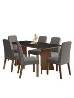 Conjunto Sala De Jantar Tampo De Madeira 6 Cadeiras Rustic/preto/silver York Madesa