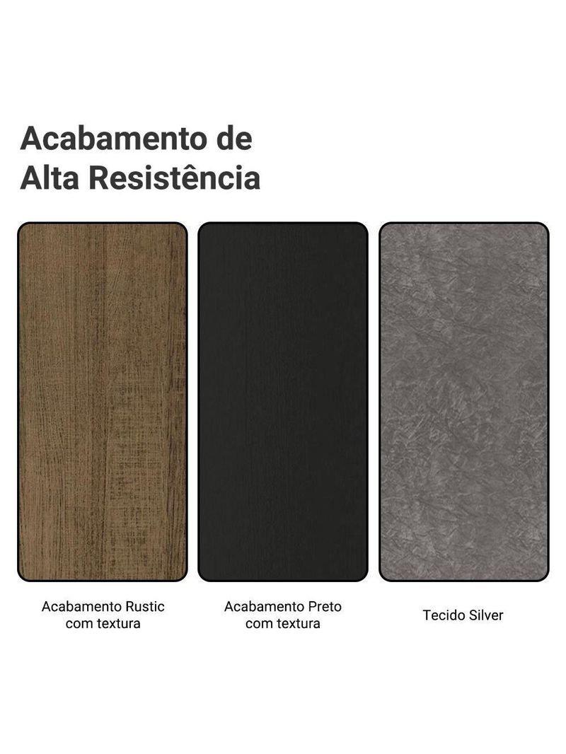 Conjunto Sala De Jantar Tampo De Madeira 6 Cadeiras Rustic/preto/silver York Madesa