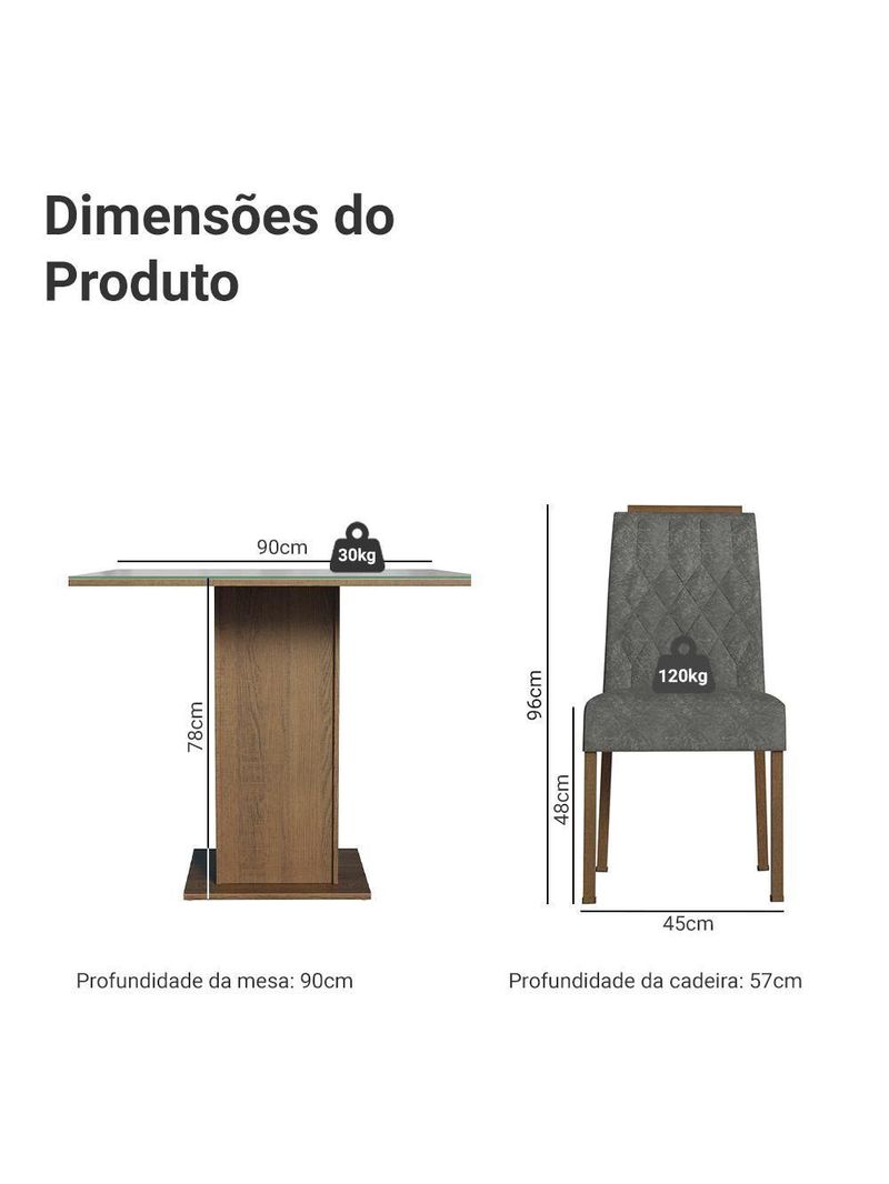 Conjunto Sala De Jantar Tampo De Vidro 4 Cadeiras Rustic/cinza/silver Capri Madesa