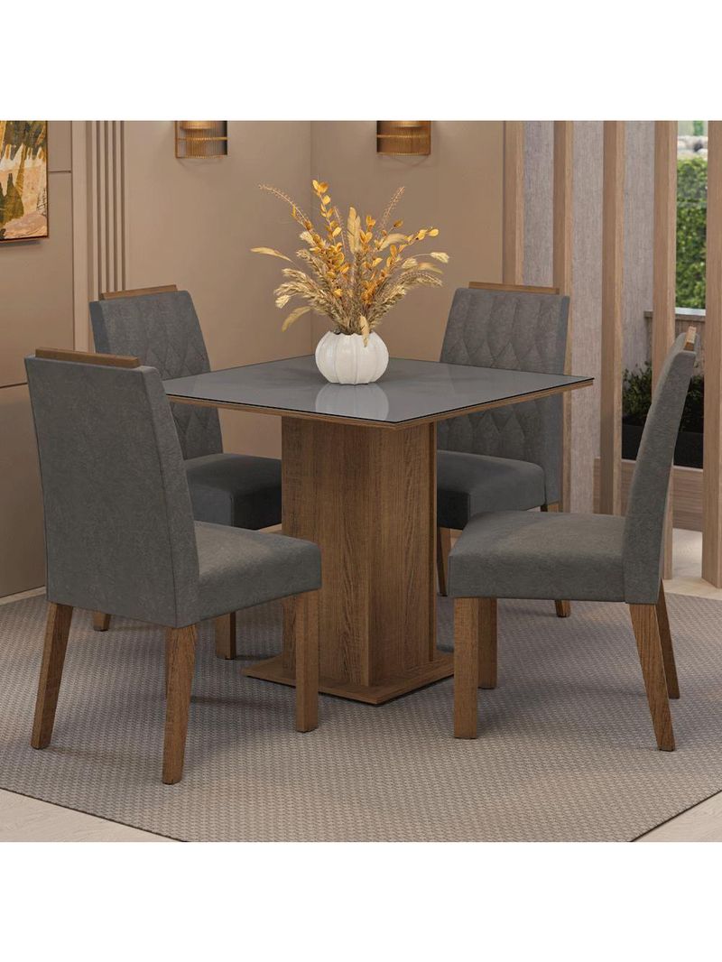 Conjunto Sala De Jantar Tampo De Vidro 4 Cadeiras Rustic/cinza/silver Capri Madesa