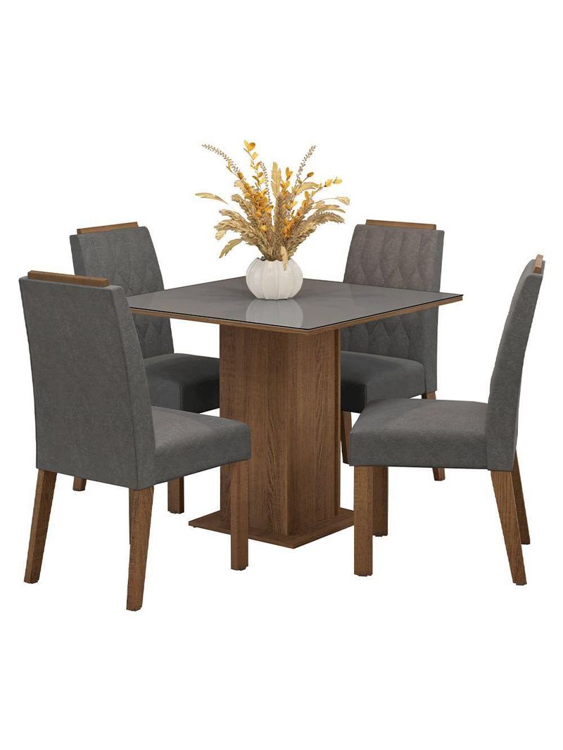 Conjunto Sala De Jantar Tampo De Vidro 4 Cadeiras Rustic/cinza/silver Capri Madesa