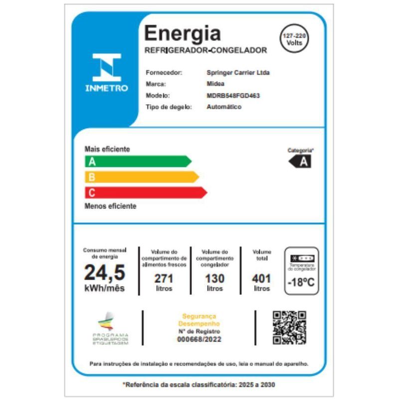 Refrigerador Midea Frost Free Inverse 401L Inverter Inox Bivolt (MDRB548FGD463)
