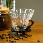 Suporte filtro café borosilicato transparente com acessório