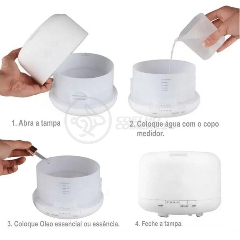 Aromatizador Umidificador Difusor A770 Aquilae 300ML LED RGB Ionizador Branco Bivolt