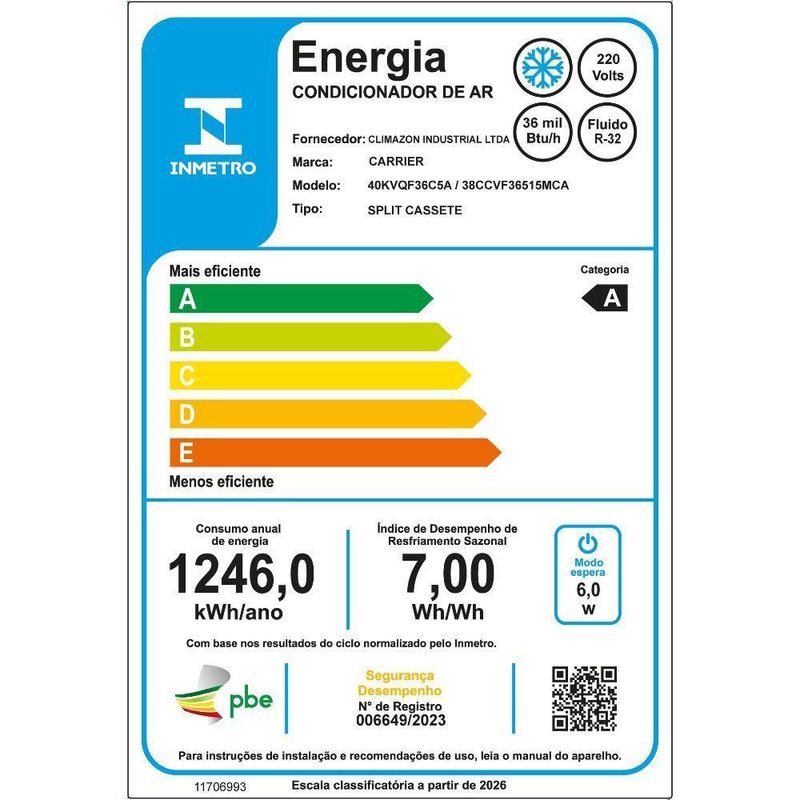 Ar Condicionado Split Cassete 4 Vias Carrier 36000 BTUs Frio Inverter 220V R32 (38CCVF36515MCA)