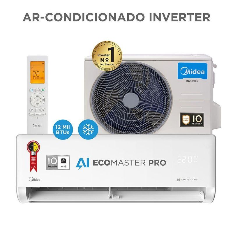 Ar Condicionado Split Inverter Midea AI Ecomaster Pro 12000 BTUs Frio 220V 38EZVCB12M5