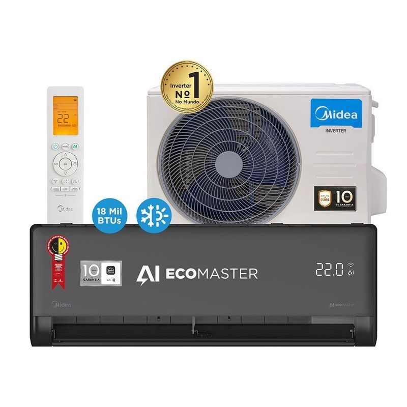 Ar Condicionado Split Inverter Midea AI Ecomaster Black 18000 BTUs Quente e Frio 220V 38EMVQA18M5