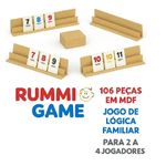 Jogo de Tabuleiro Rummi Game Kub Madeira Educativo 106 Cartas 4 Suportes Mdf Crianca Adulto