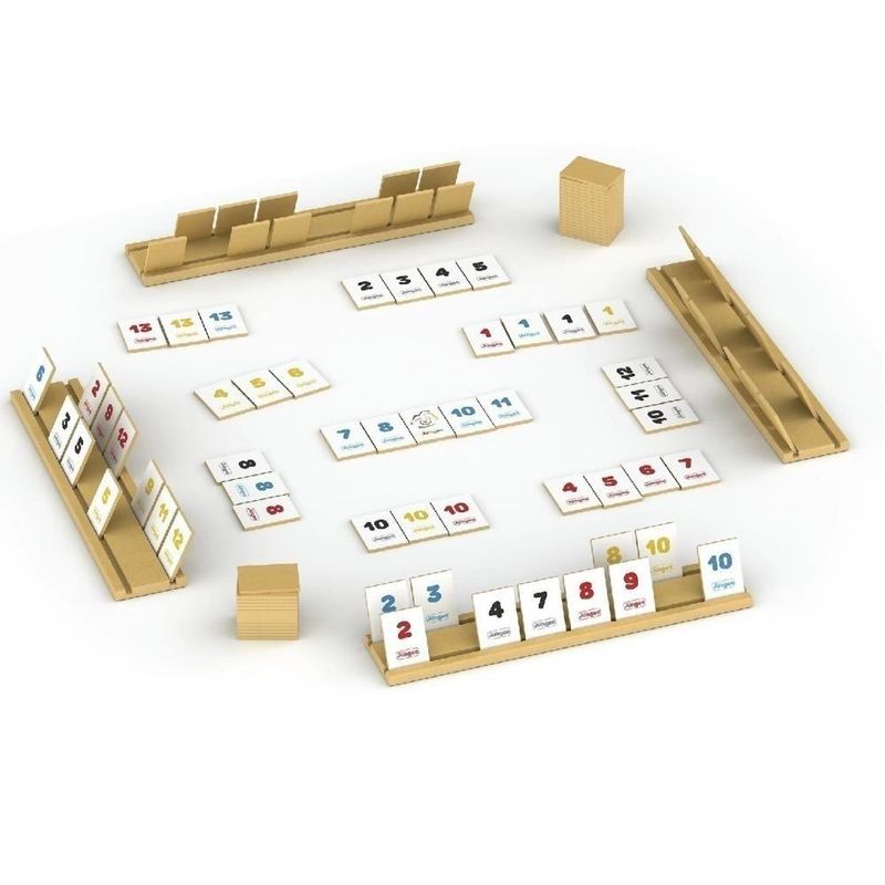 Jogo de Tabuleiro Rummi Game Kub Madeira Educativo 106 Cartas 4 Suportes Mdf Crianca Adulto