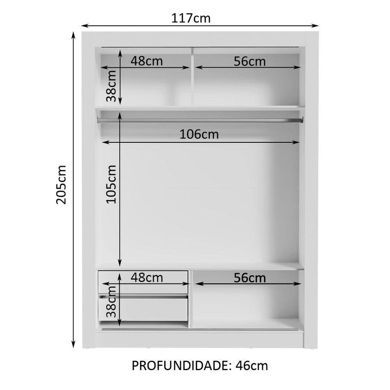 Guarda-roupa infantil madesa bento 2 portas de correr 2 gavetas - branco