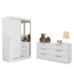 Quarto infantil completo guarda roupa 2 portas 2 gavetas com espelho e cômoda madesa
